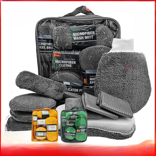 Auto Reinigungsset 9-teilig – Premium Waschhandschuhe, Mikrofasertücher & Felgenpinsel