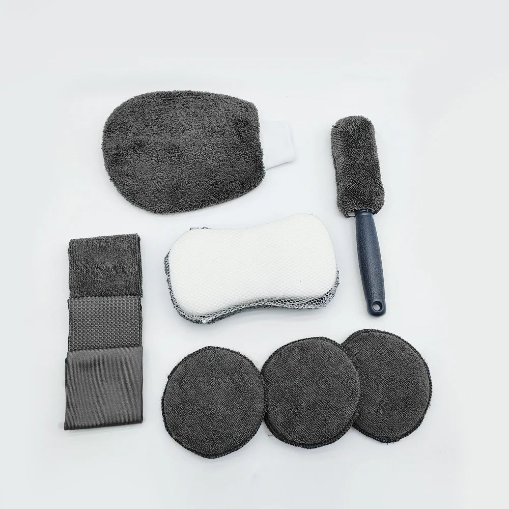 Auto Reinigungsset 9-teilig – Premium Waschhandschuhe, Mikrofasertücher & Felgenpinsel